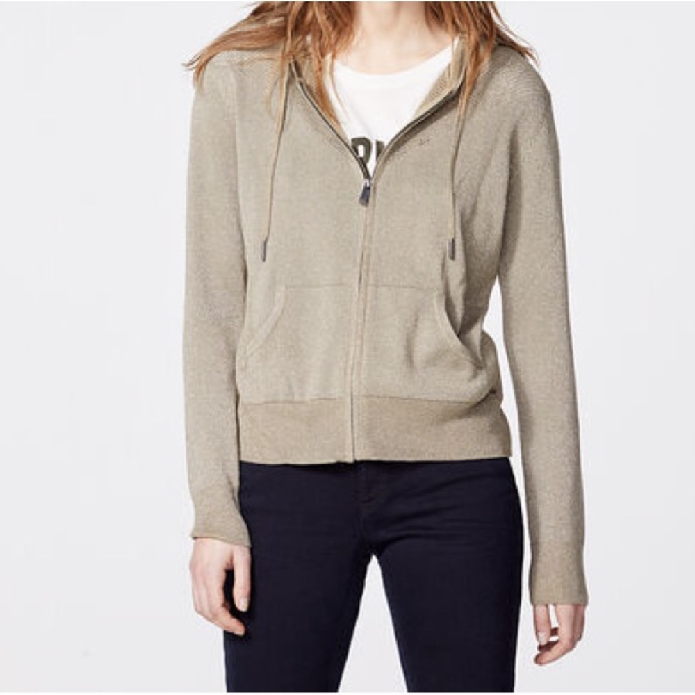 IKKS France Metallic Knit Zipped Hooded Cardigan, XS